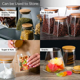 Urbane Home Borosilicate Glass Jar with Bamboo Lid | Kitchen Organizer Items & Storage | Multi-utility, Leakproof, Airtight Jar for Cookies, Snacks, Tea, Coffee, Sugar | Set of 2 (360ml & 560ml)